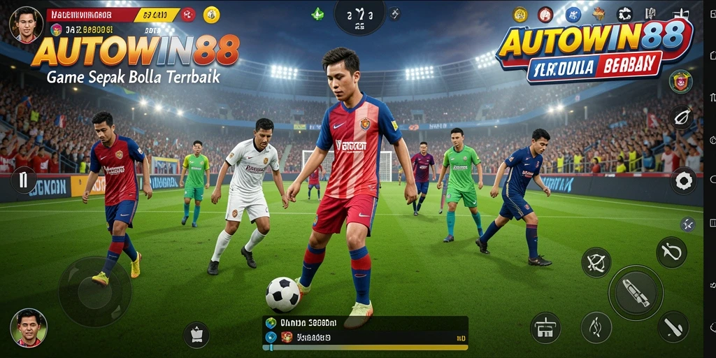 Screenshot gameplay AUTOWIN88 menampilkan aksi seru pertandingan sepak bola.