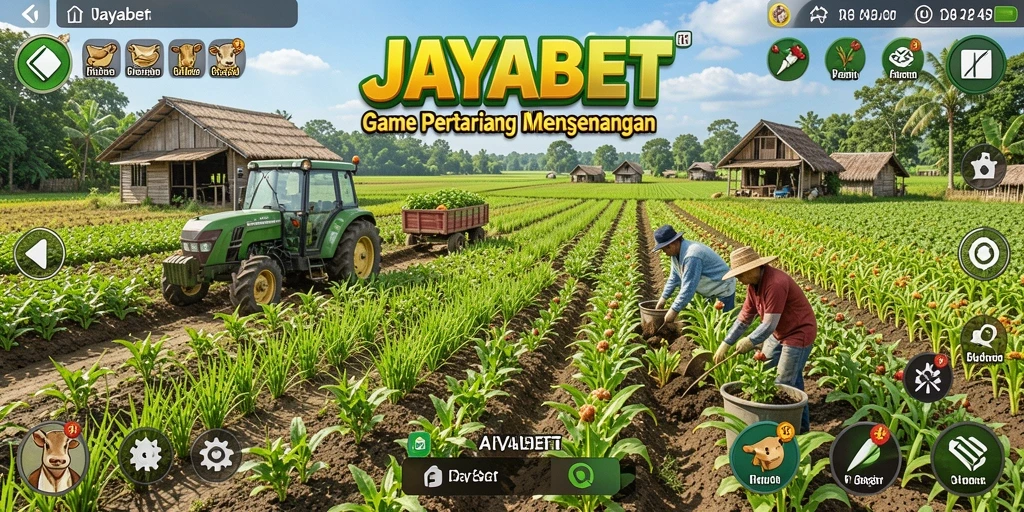 Tangkapan layar utama JAYABET menunjukkan aktivitas pertanian yang seru.