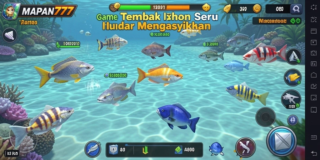 Tampilan gameplay seru dalam MAPAN777 saat menembak ikan.