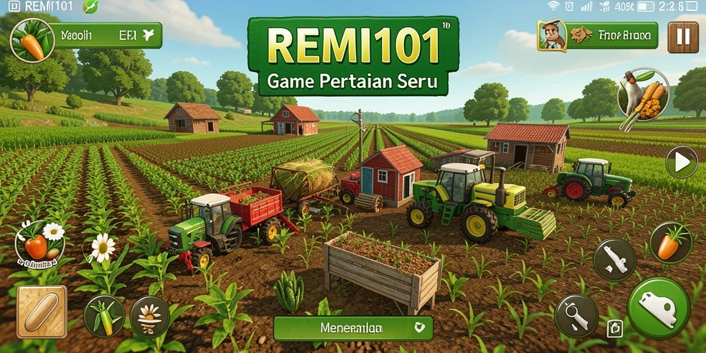Tangkapan layar menunjukkan gameplay pertanian yang mengasyikkan di REMI101.