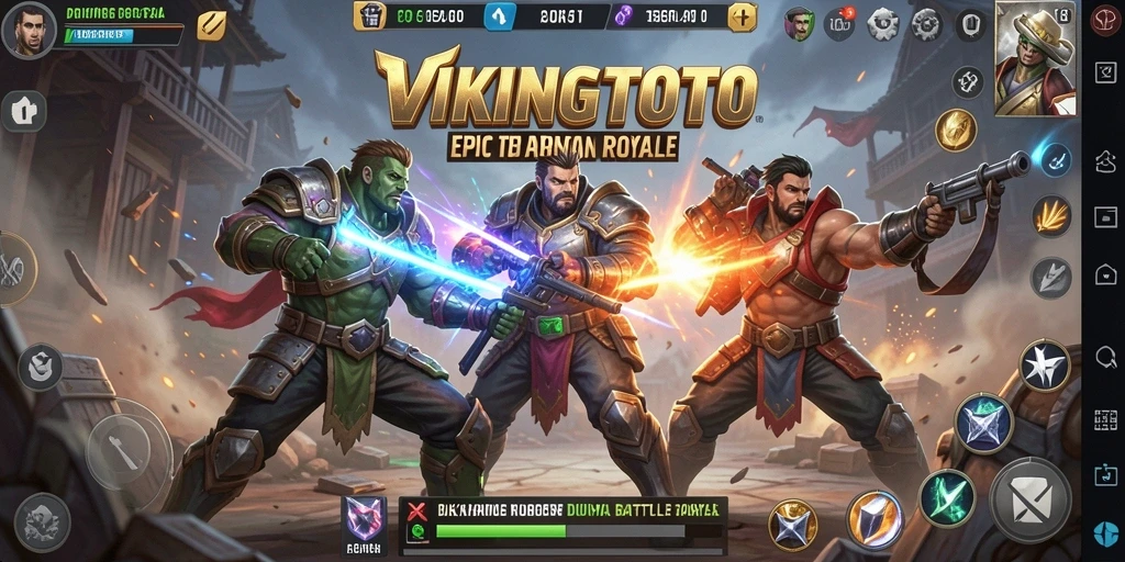 Tampilan gameplay seru dalam VIKINGTOTO, pertarungan Battle Royale yang intens.